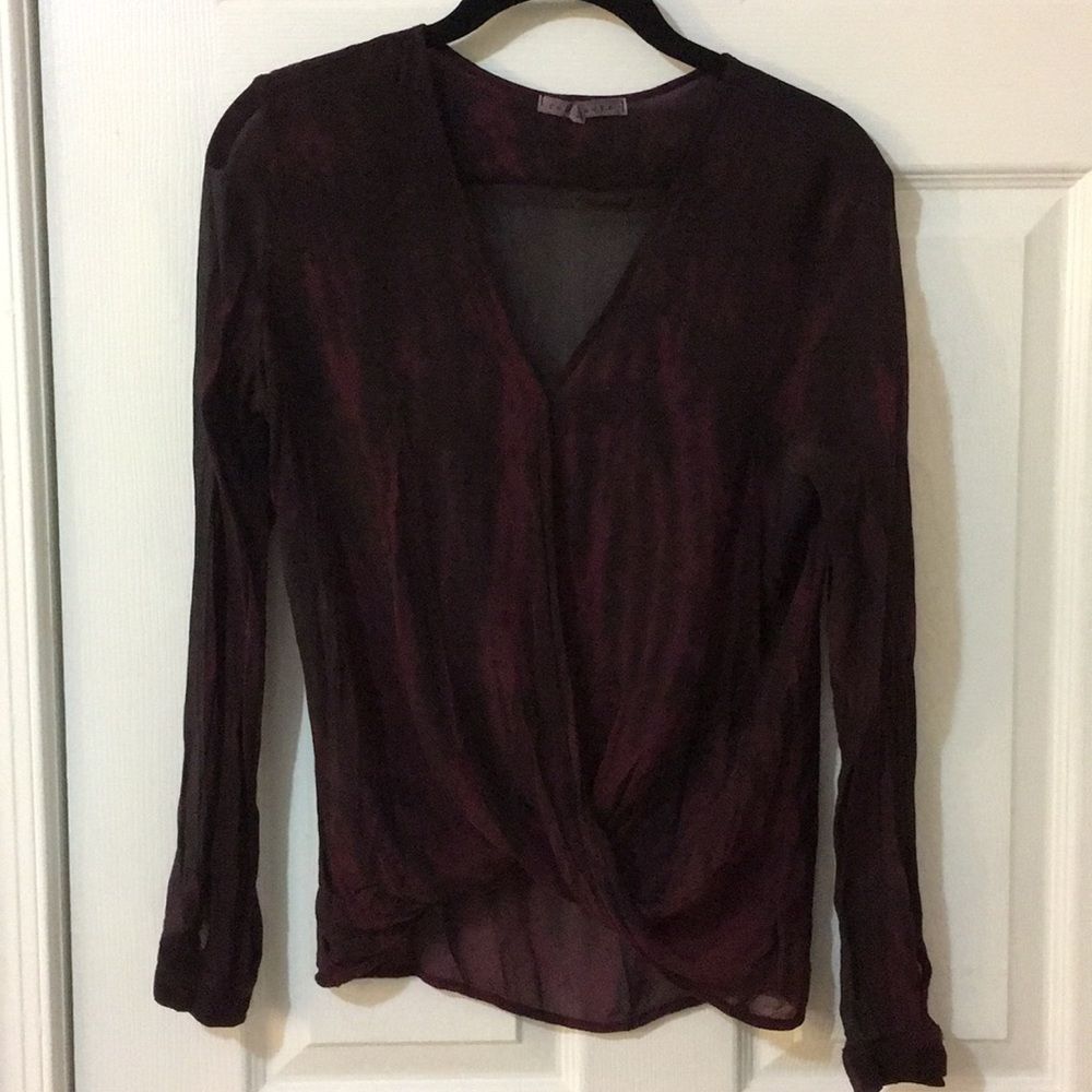 Sheer burgundy/black shirt infinity wrap shirt.